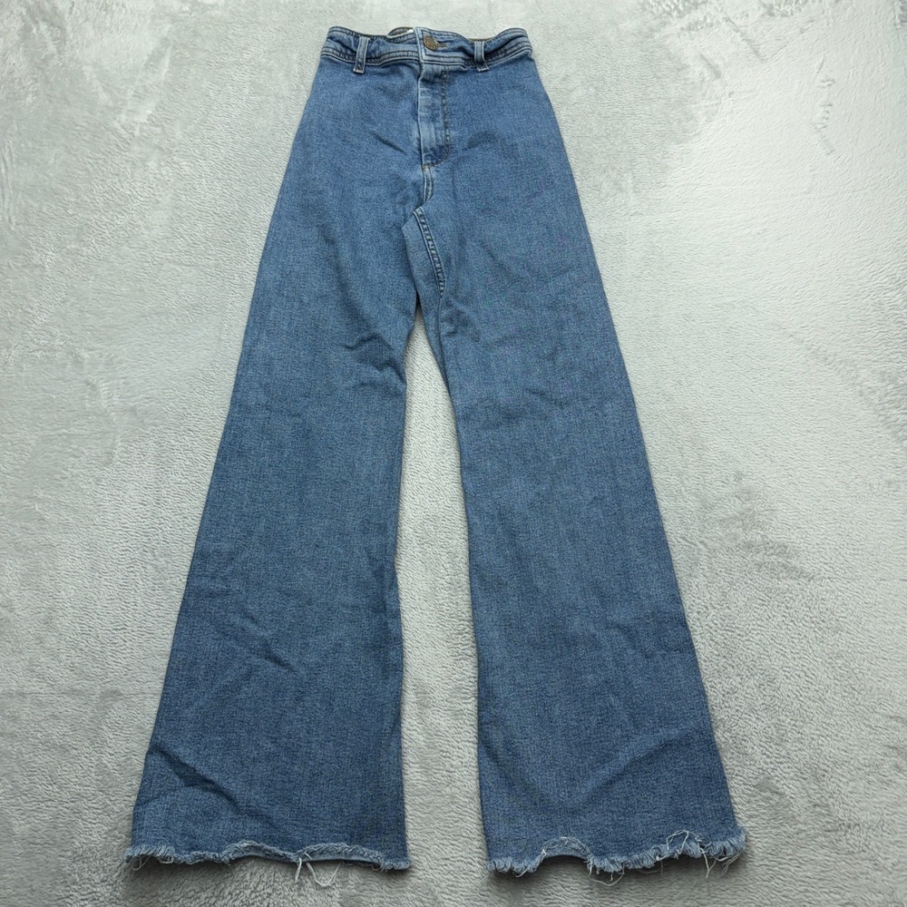 Zara The Marine Straight Jeans Womens Size 0 High Rise Blue Raw Hem Denim